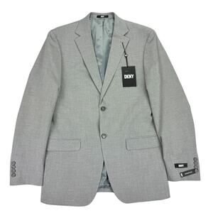 DKNY Mens Modern Fit Stretch Solid Suit Jacket Light Gray 40R